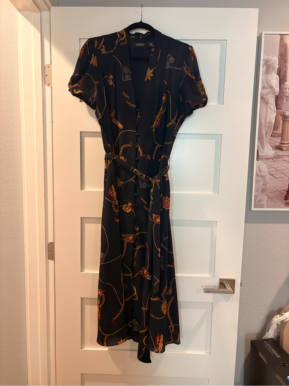 Ralph Lauren Black Midi Dress with Gold Chain & Rope Motif